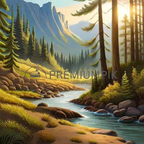 Serene Mountain River at Sunrise